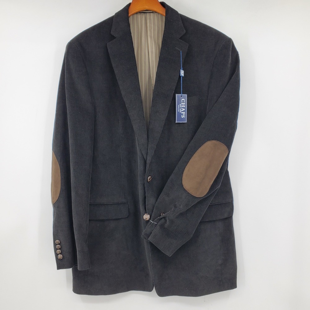 NWT Chaps Mens Black Corduroy Sport Coat Blazer Elbow Patches 42L Western Preppy